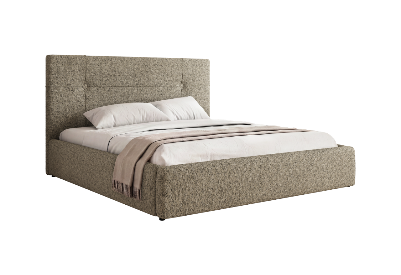 Łóżko tapicerowane CALERIO CLASSIC 140x200 - materac pocket - ciemnobeżowy, struktura