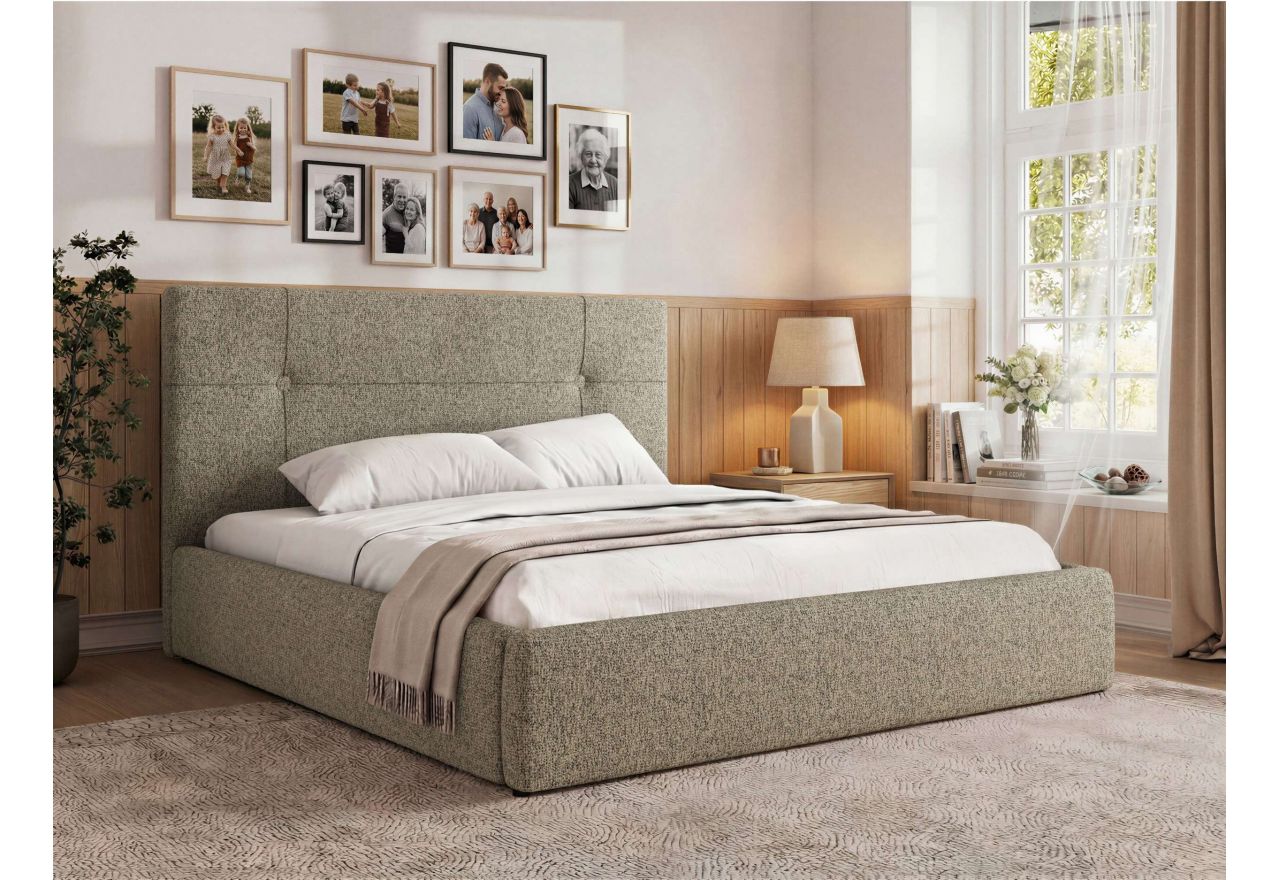 Łóżko tapicerowane CALERIO CLASSIC 160x200 - materac multipocket - ciemnobeżowy, struktura