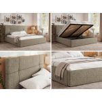 Łóżko tapicerowane CALERIO CLASSIC 200x200 - materac multipocket - ciemnobeżowy, struktura