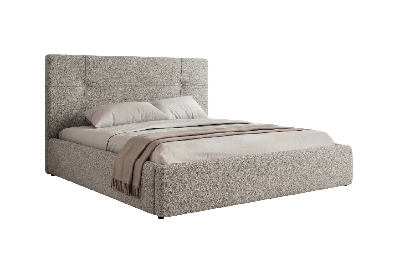 Łóżko tapicerowane CALERIO CLASSIC 140x200 - materac pocket - jasnoszary, struktura