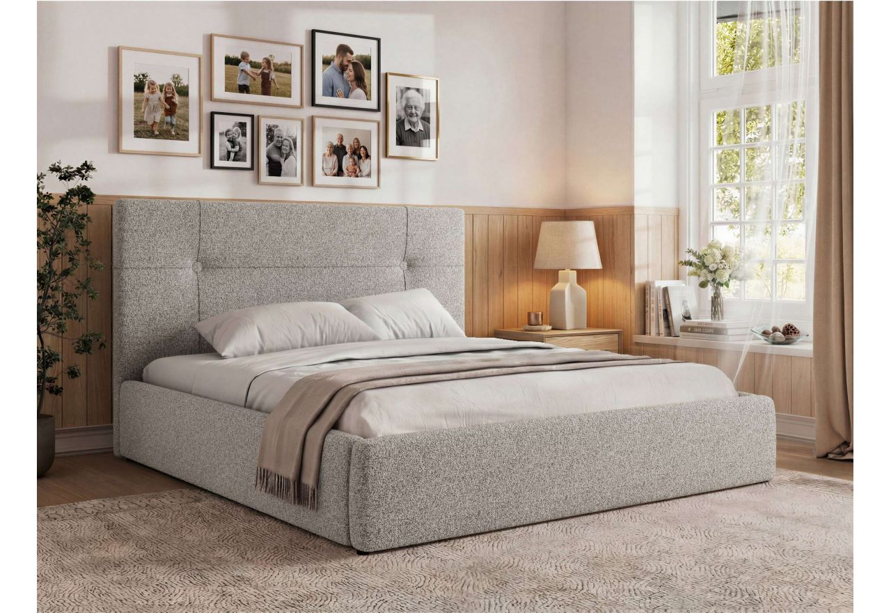 Łóżko tapicerowane CALERIO CLASSIC 180x200 - materac pocket - jasnoszary, struktura