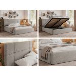 Łóżko tapicerowane CALERIO CLASSIC 180x200 - materac pocket - jasnoszary, struktura