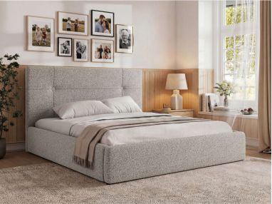 Łóżko tapicerowane CALERIO CLASSIC 140x200 - materac multipocket - jasnoszary, struktura
