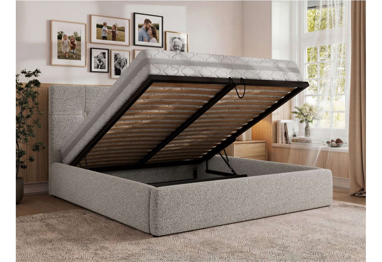 Łóżko tapicerowane CALERIO CLASSIC 140x200 - materac multipocket - jasnoszary, struktura