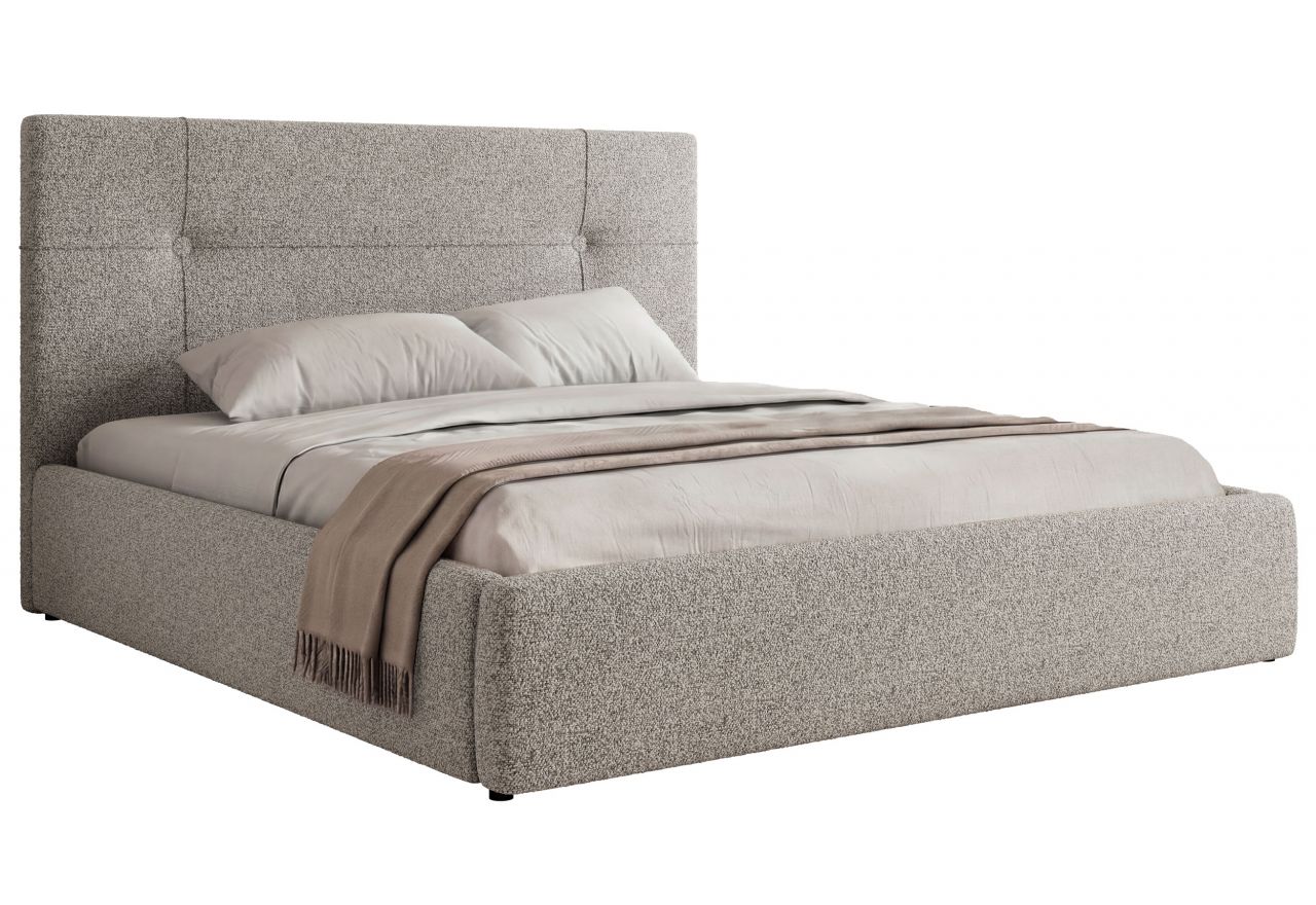 Łóżko tapicerowane CALERIO CLASSIC 200x200 - materac multipocket - jasnoszary, struktura