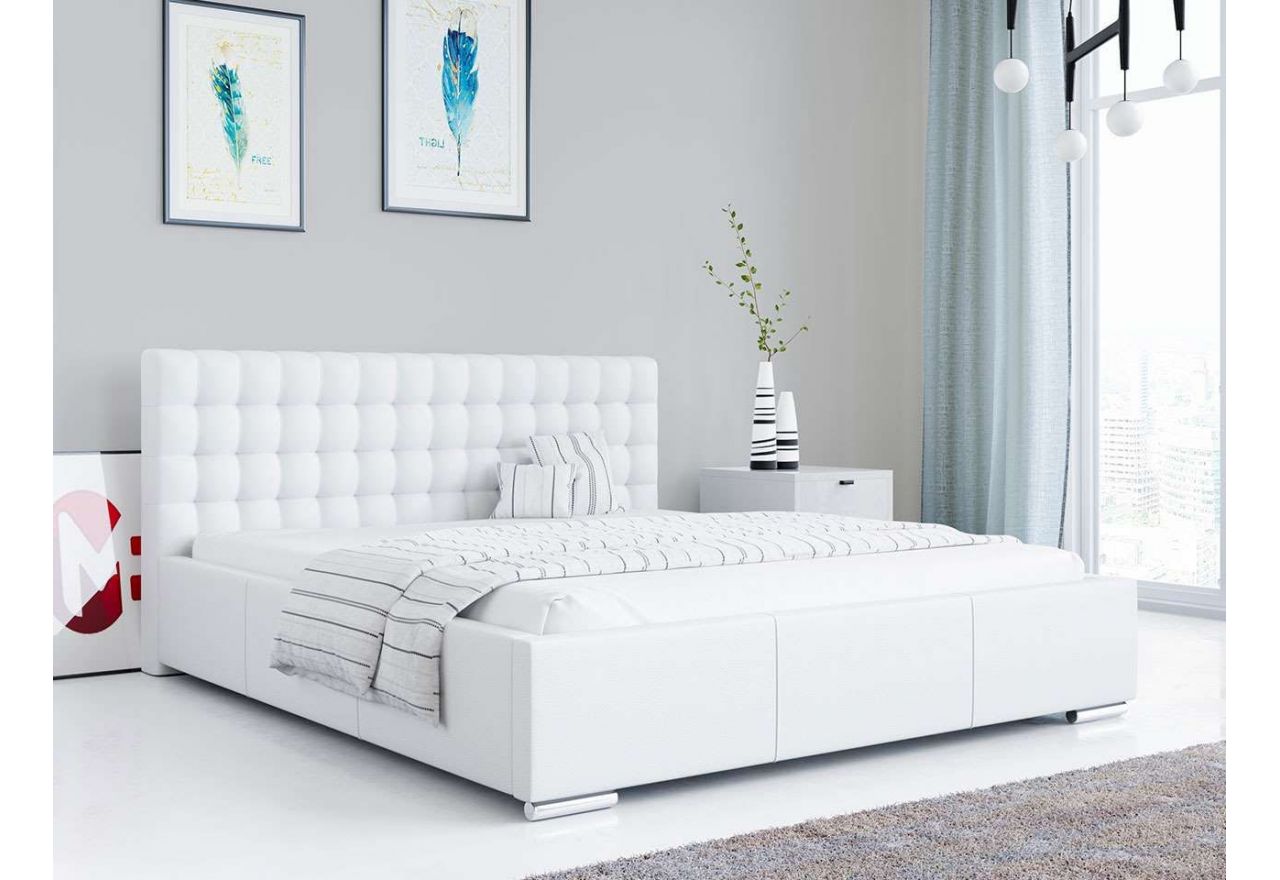 Podwójne łóżko tapicerowane 180x200 z wysokim wezgłowiem do sypialni - AGNES / Madryt 920