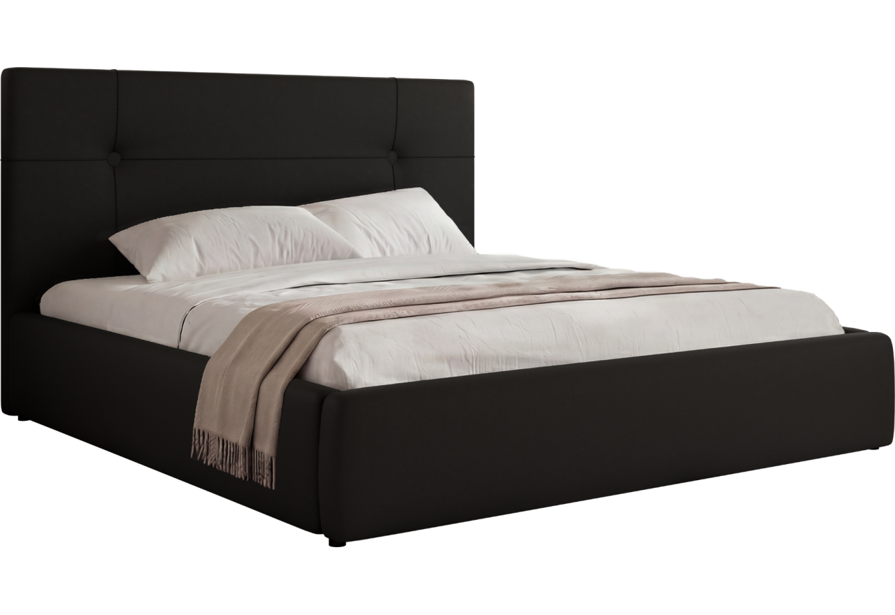 Łóżko tapicerowane CALERIO CLASSIC 180x200 - materac piankowy - czarny, ekoskóra