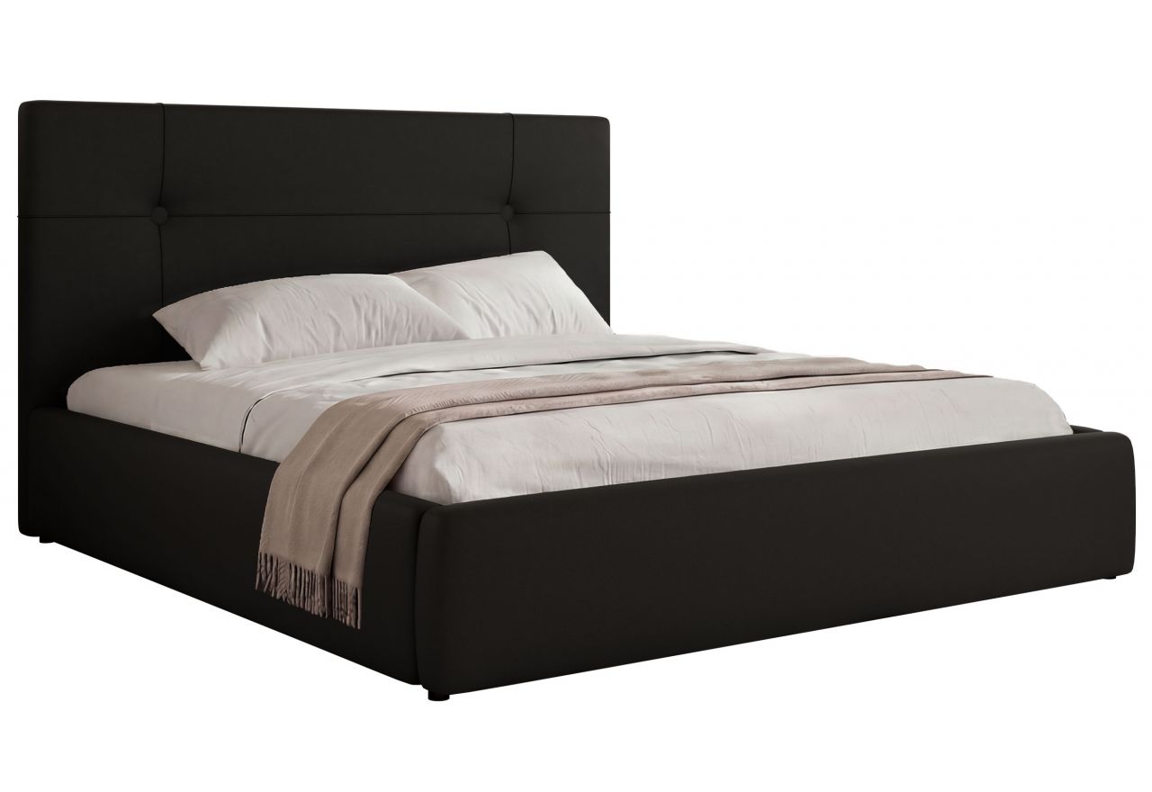 Łóżko tapicerowane CALERIO CLASSIC 180x200 - materac piankowy - czarny, ekoskóra