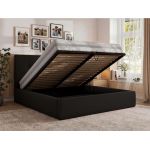 Łóżko tapicerowane CALERIO CLASSIC 160x200 - materac pocket - czarny, ekoskóra