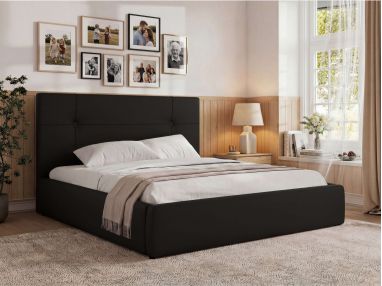 Łóżko tapicerowane CALERIO CLASSIC 180x200 - materac pocket - czarny, ekoskóra
