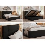 Łóżko tapicerowane CALERIO CLASSIC 200x200 - materac multipocket - czarny, ekoskóra