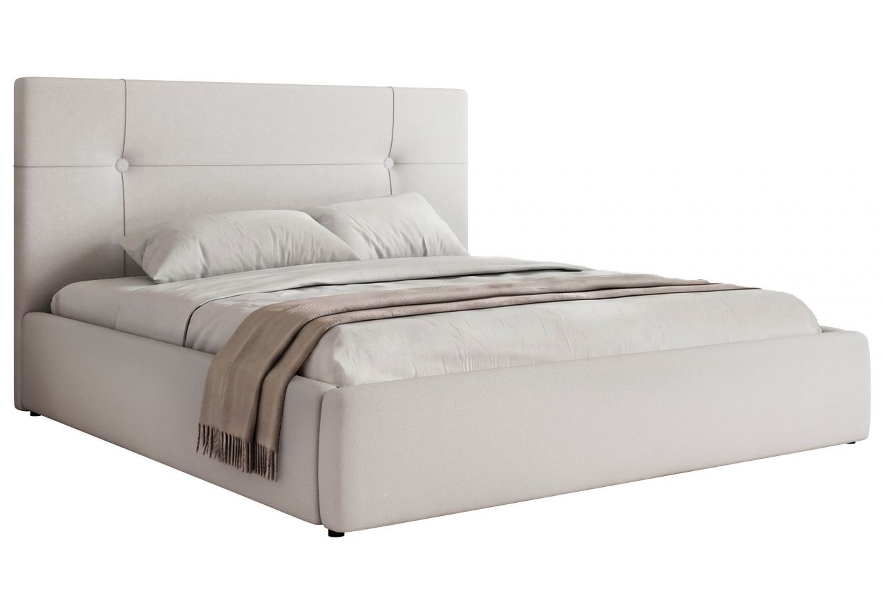 Łóżko tapicerowane CALERIO CLASSIC 160x200 - materac pocket - biały, ekoskóra