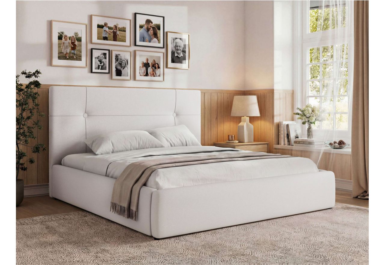 Łóżko tapicerowane CALERIO CLASSIC 180x200 - materac multipocket - biały, ekoskóra