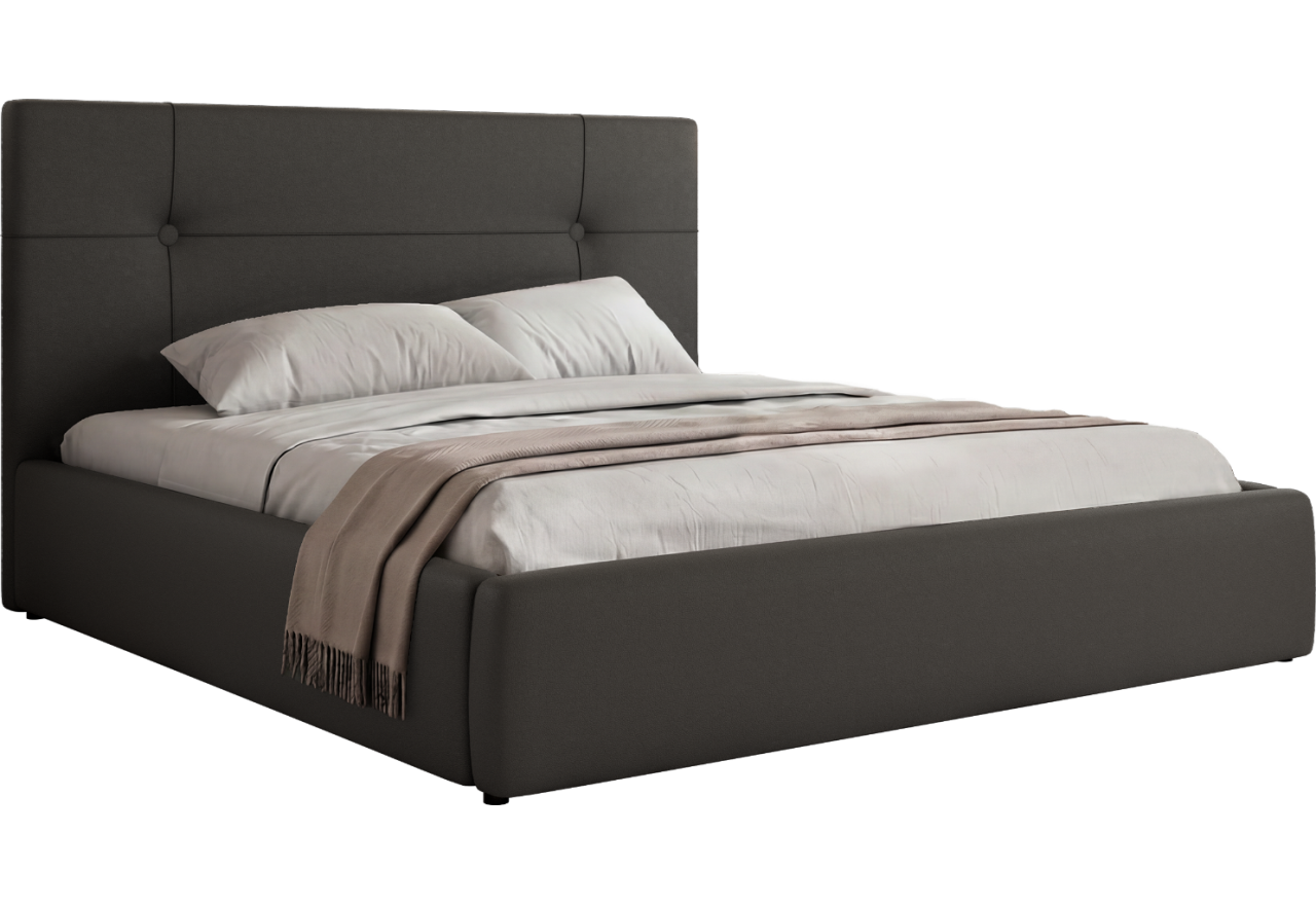 Łóżko tapicerowane CALERIO CLASSIC 160x200 - materac pocket - szary, ekoskóra