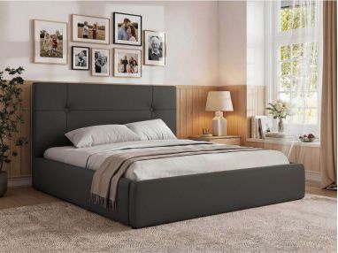 Łóżko tapicerowane CALERIO CLASSIC 180x200 - materac pocket - szary, ekoskóra