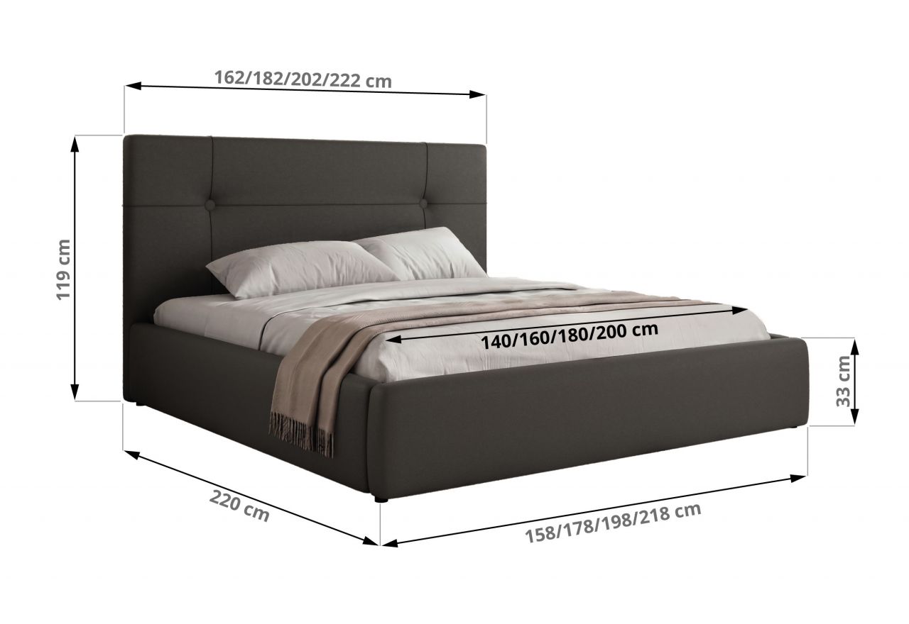 Łóżko tapicerowane CALERIO CLASSIC 200x200 - materac pocket - szary, ekoskóra