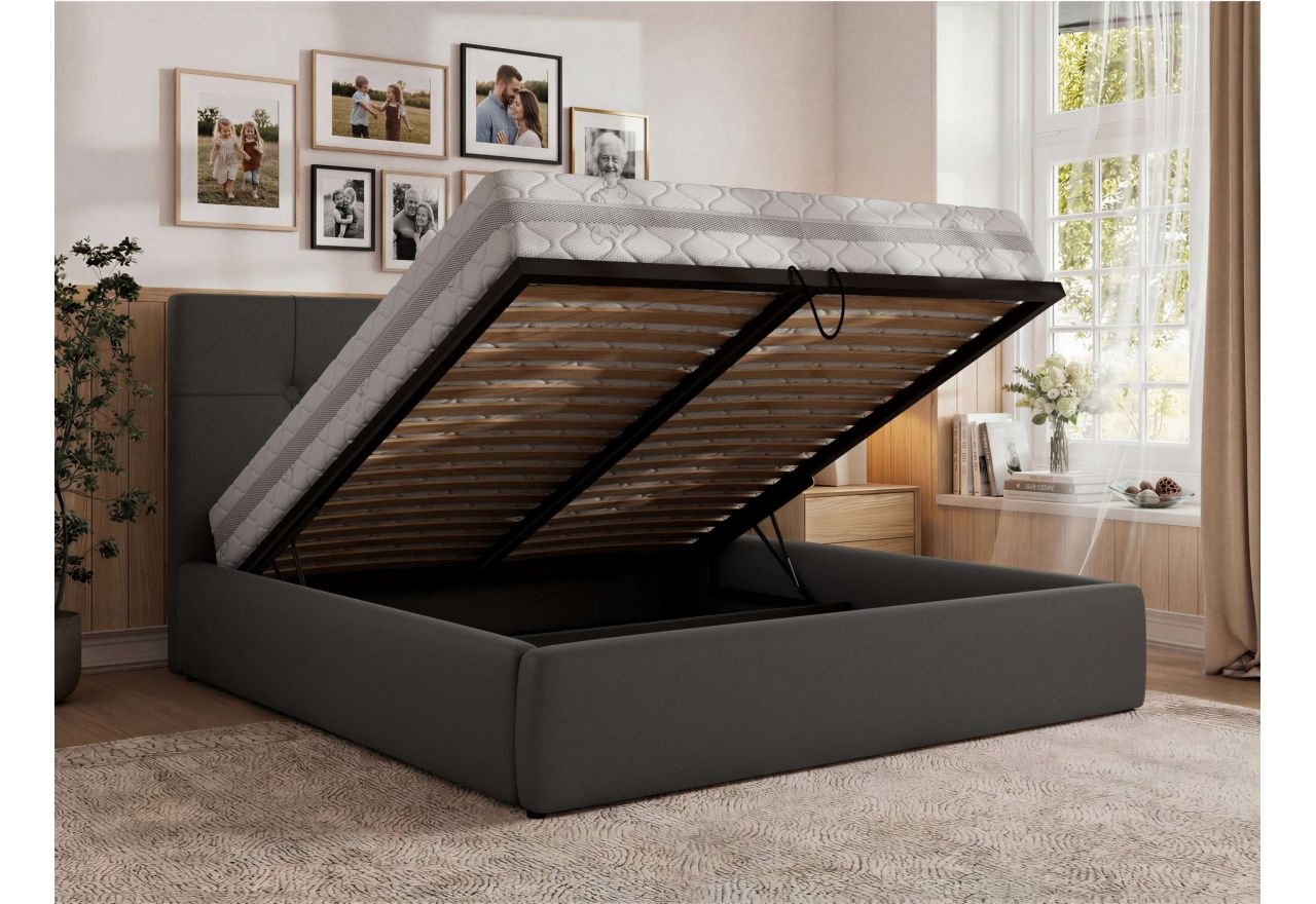 Łóżko tapicerowane CALERIO CLASSIC 180x200 - materac multipocket - szary, ekoskóra