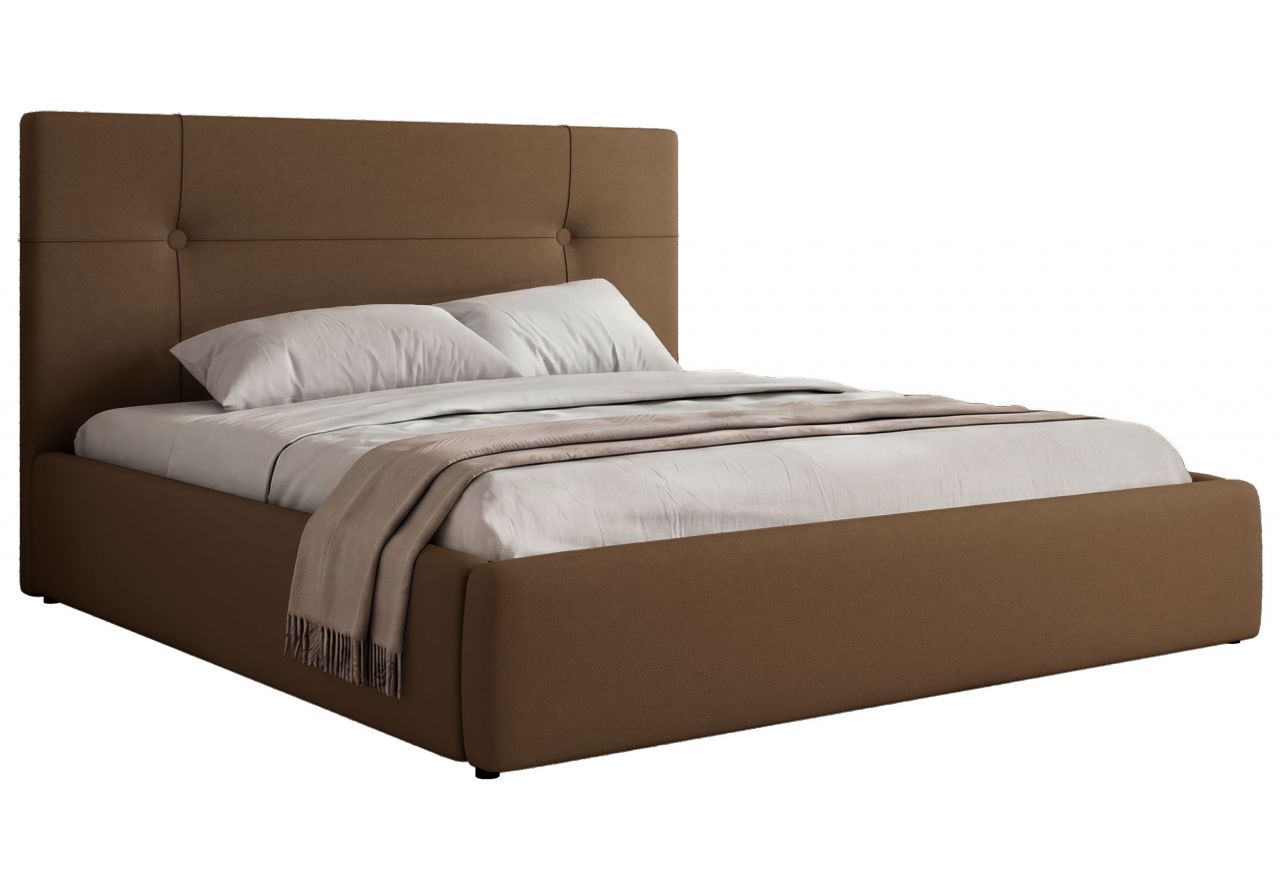Łóżko tapicerowane CALERIO CLASSIC 160x200 - materac piankowy - brązowy, ekoskóra