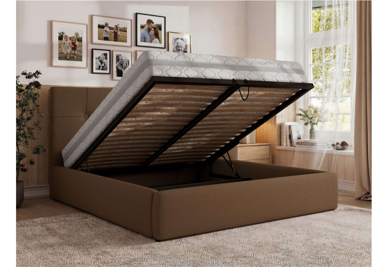 Łóżko tapicerowane CALERIO CLASSIC 180x200 - materac piankowy - brązowy, ekoskóra