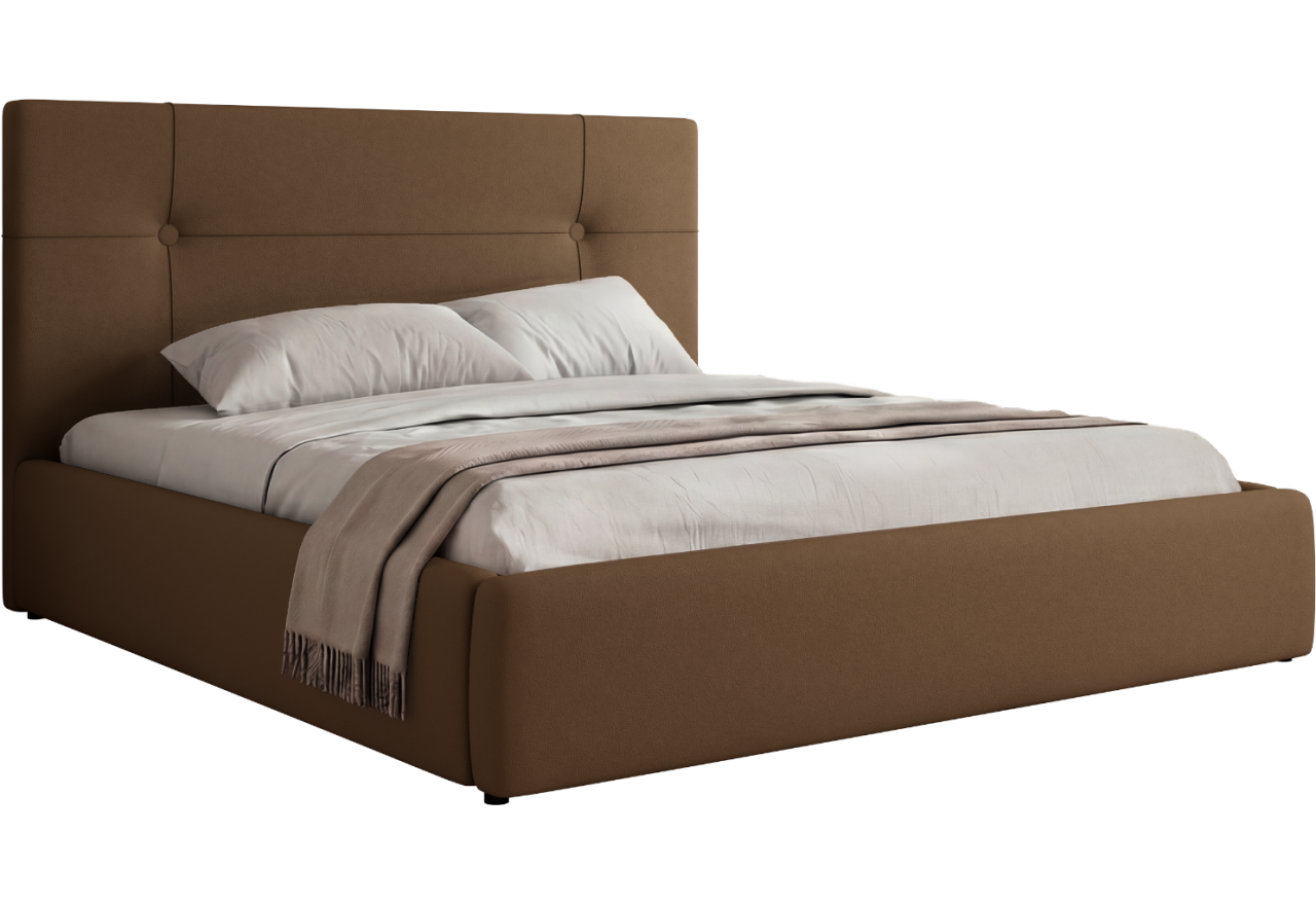 Łóżko tapicerowane CALERIO CLASSIC 200x200 - materac pocket - brązowy, ekoskóra