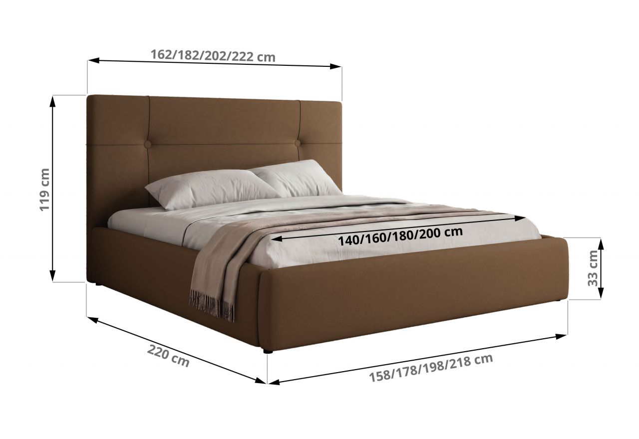 Łóżko tapicerowane CALERIO CLASSIC 140x200 - materac multipocket - brązowy, ekoskóra