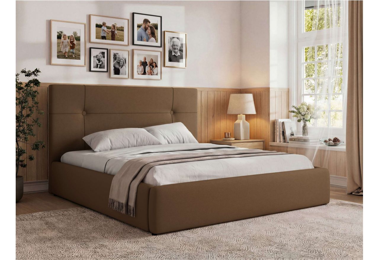 Łóżko tapicerowane CALERIO CLASSIC 180x200 - materac multipocket - brązowy, ekoskóra