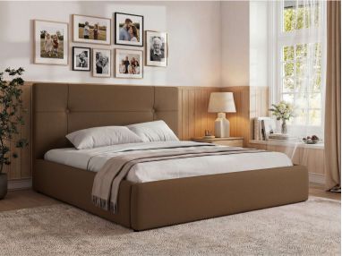 Łóżko tapicerowane CALERIO CLASSIC 200x200 - materac multipocket - brązowy, ekoskóra