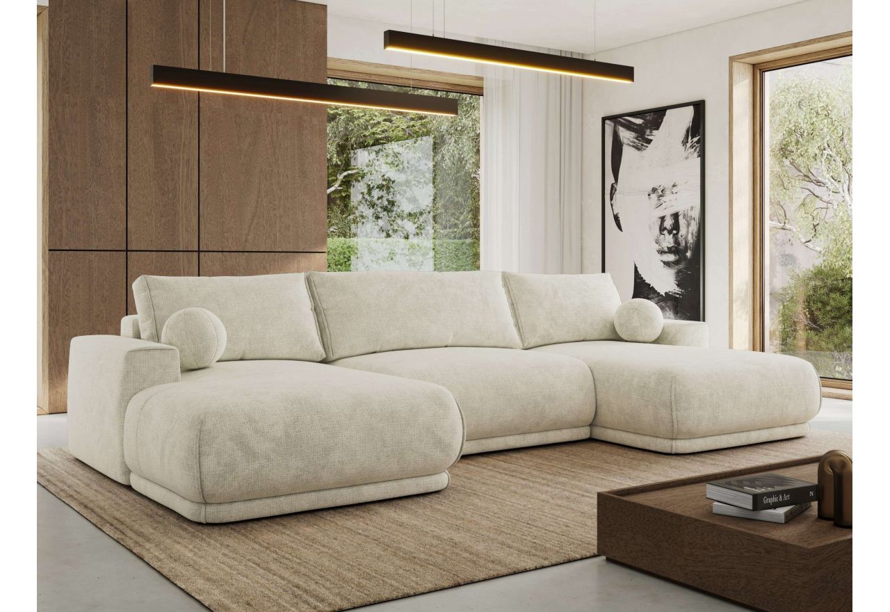 Narożnik RINA U - uniwersalny - kremowy, szenil grubo tkany