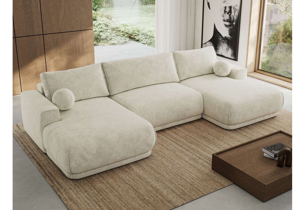 Narożnik RINA U - uniwersalny - kremowy, szenil grubo tkany