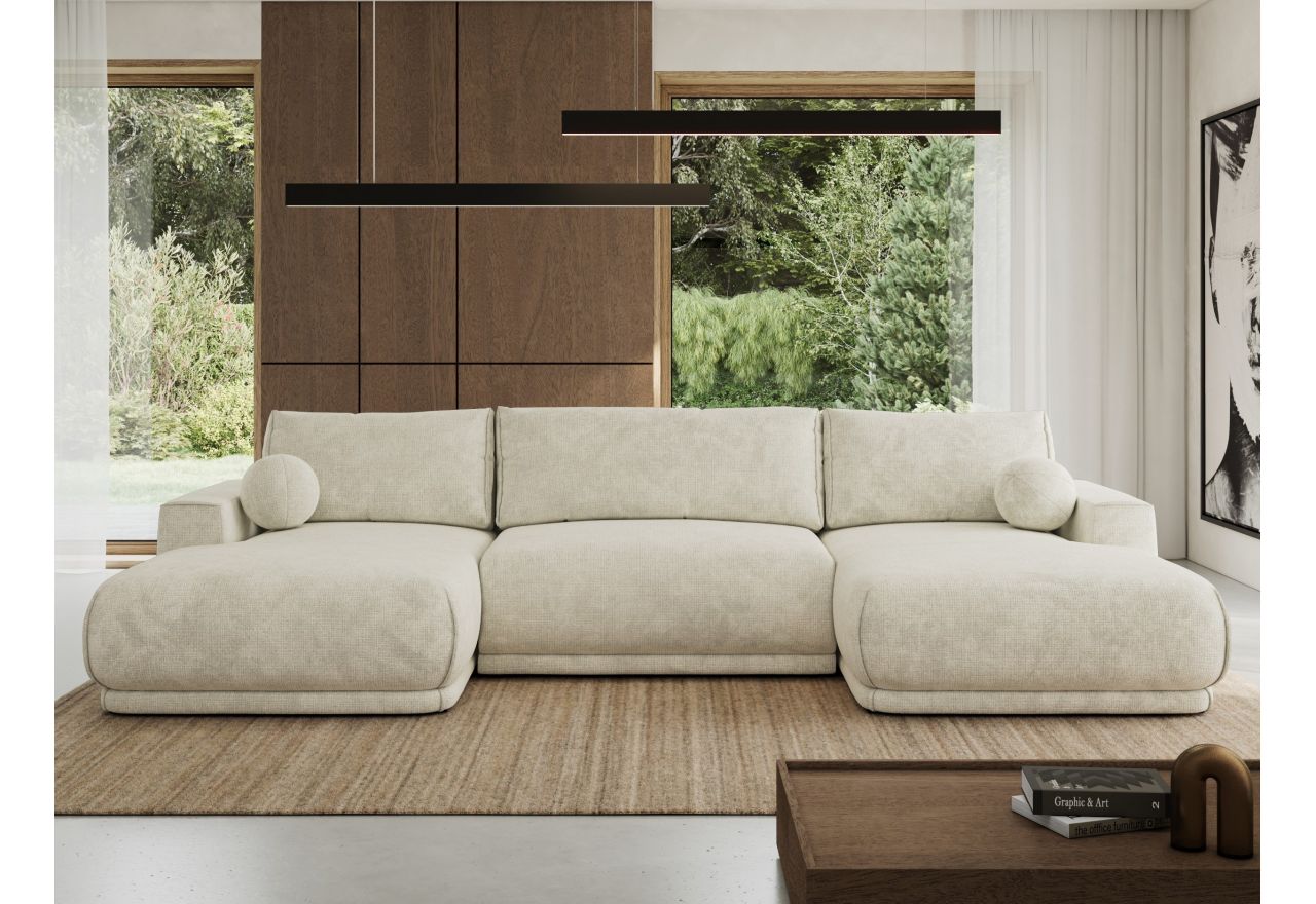 Narożnik RINA U - uniwersalny - kremowy, szenil grubo tkany