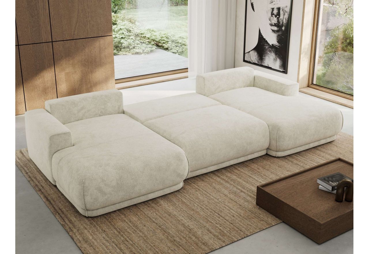 Narożnik RINA U - uniwersalny - kremowy, szenil grubo tkany