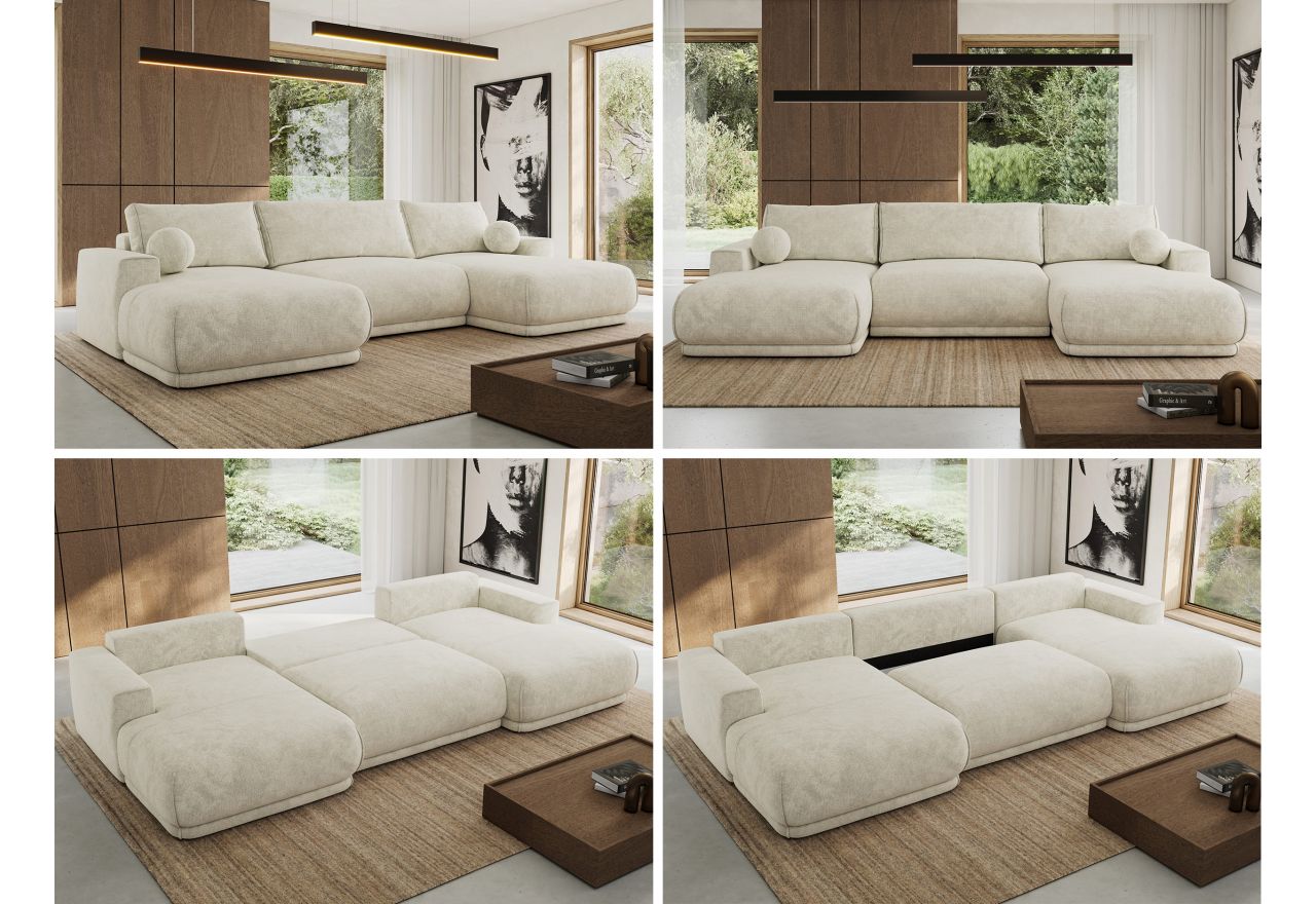 Narożnik RINA U - uniwersalny - kremowy, szenil grubo tkany