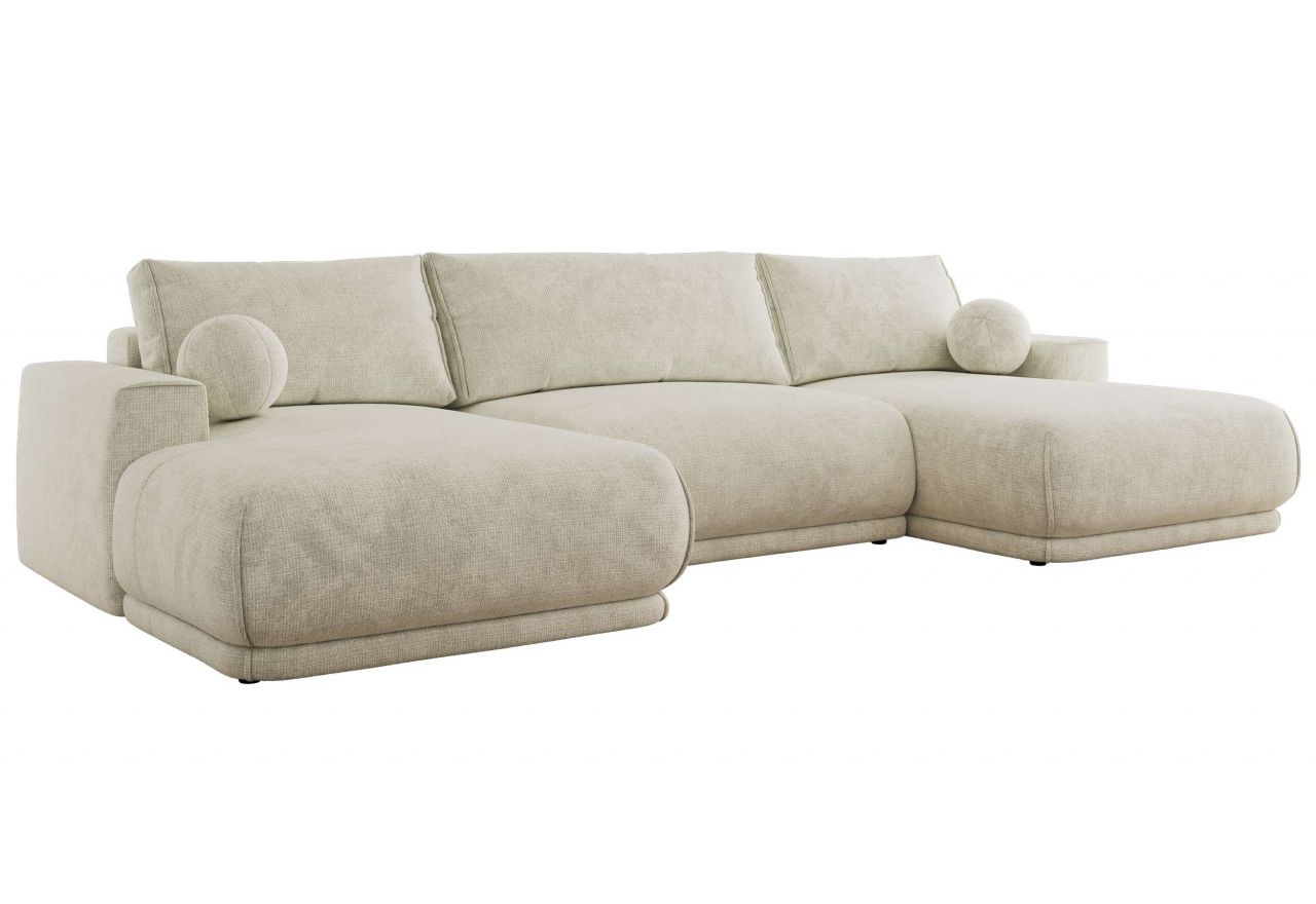 Narożnik RINA U - uniwersalny - kremowy, szenil grubo tkany