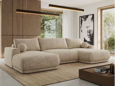 Narożnik RINA U - uniwersalny - beżowy, szenil grubo tkany