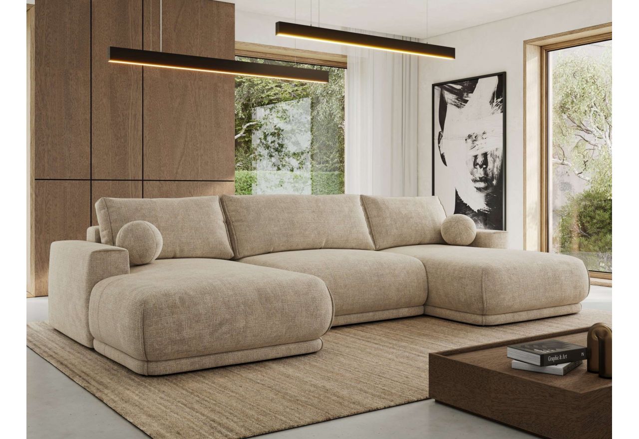 Narożnik RINA U - uniwersalny - beżowy, szenil grubo tkany