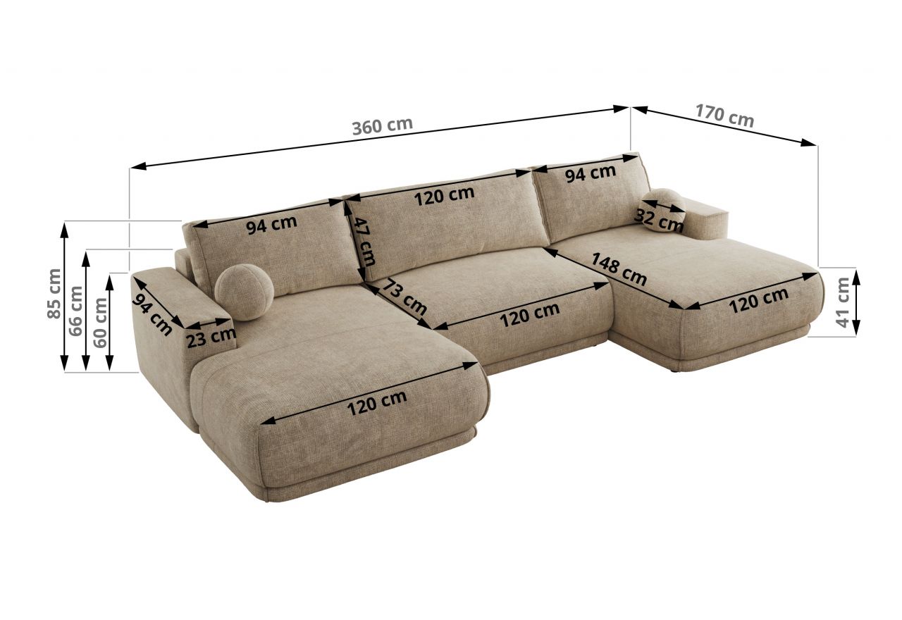 Narożnik RINA U - uniwersalny - beżowy, szenil grubo tkany