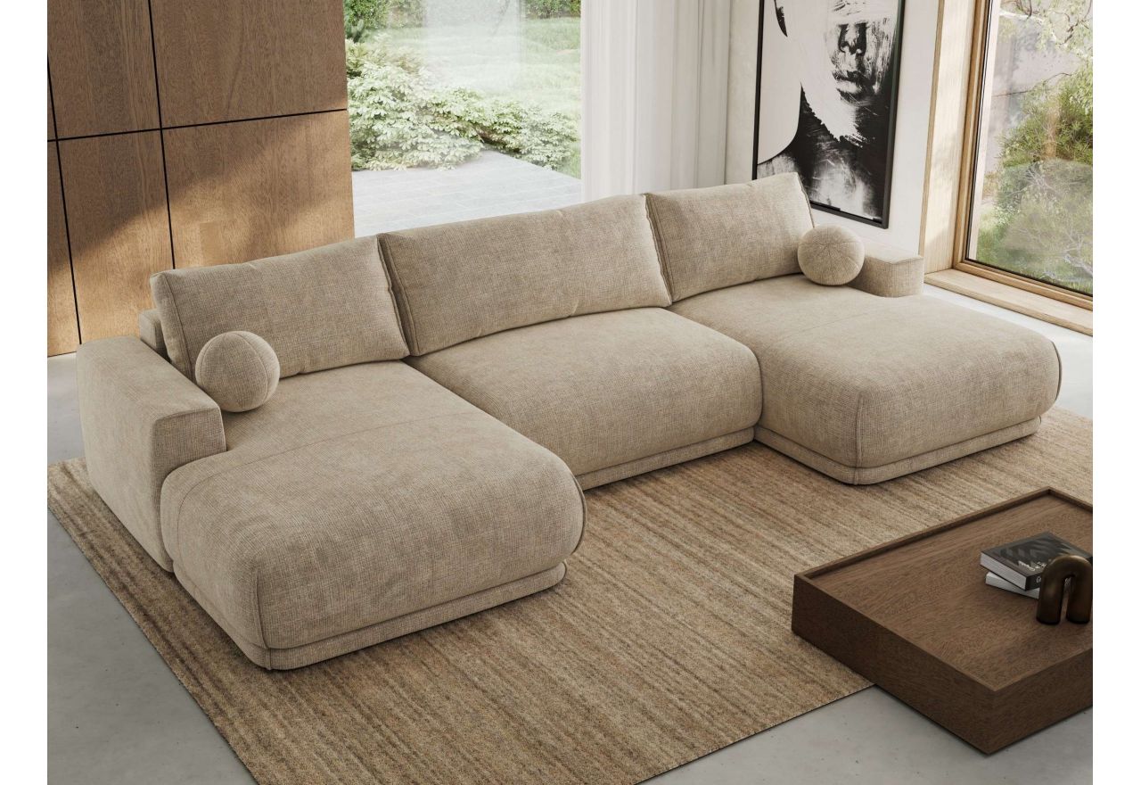 Narożnik RINA U - uniwersalny - beżowy, szenil grubo tkany