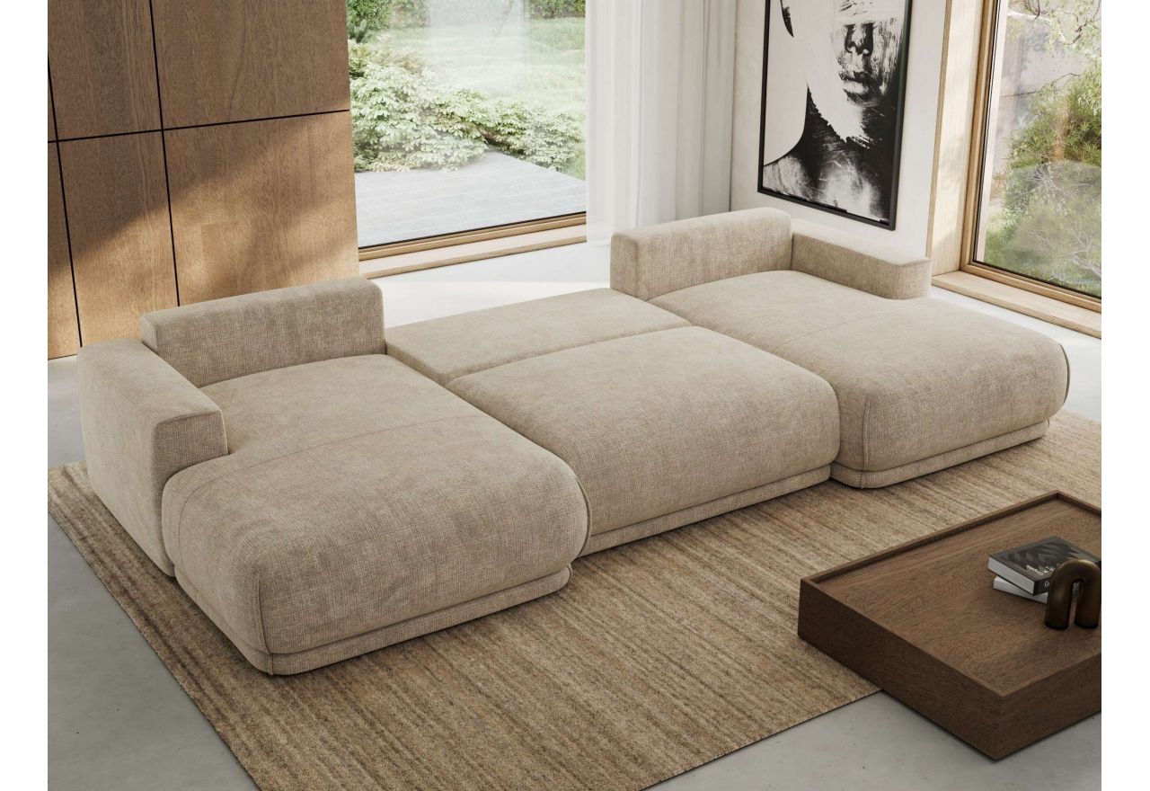 Narożnik RINA U - uniwersalny - beżowy, szenil grubo tkany