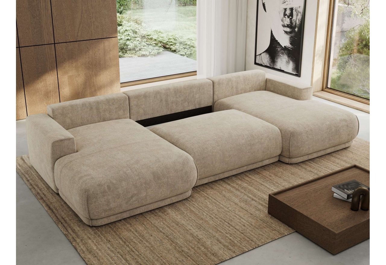 Narożnik RINA U - uniwersalny - beżowy, szenil grubo tkany