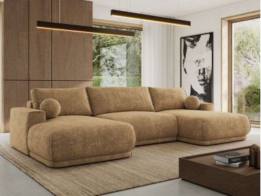 Narożnik RINA U - uniwersalny - jasnobrązowy, szenil grubo tkany