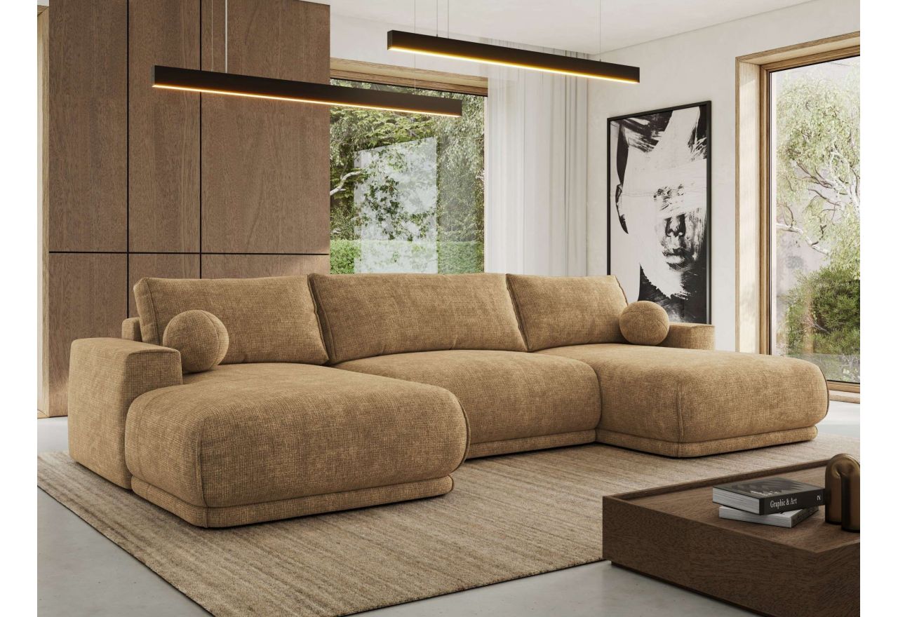 Narożnik RINA U - uniwersalny - jasnobrązowy, szenil grubo tkany