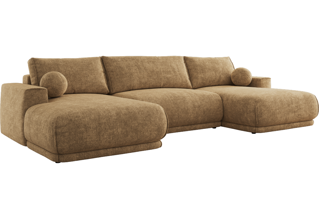 Narożnik RINA U - uniwersalny - jasnobrązowy, szenil grubo tkany