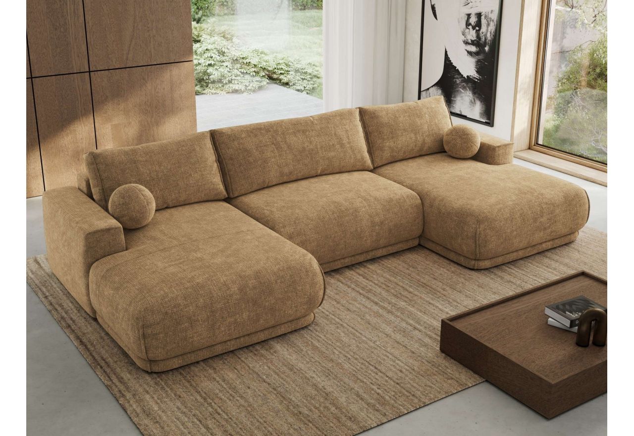 Narożnik RINA U - uniwersalny - jasnobrązowy, szenil grubo tkany