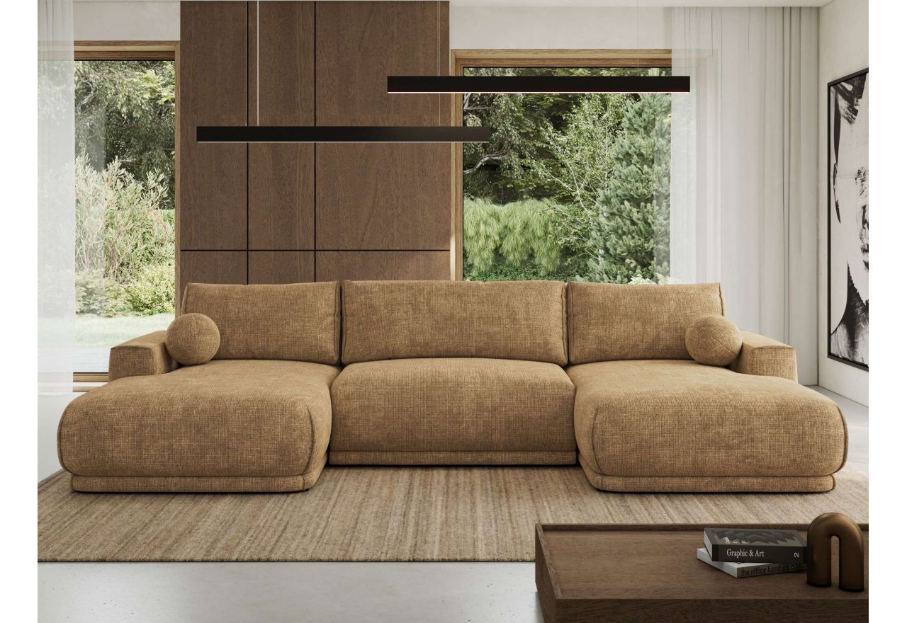 Narożnik RINA U - uniwersalny - jasnobrązowy, szenil grubo tkany