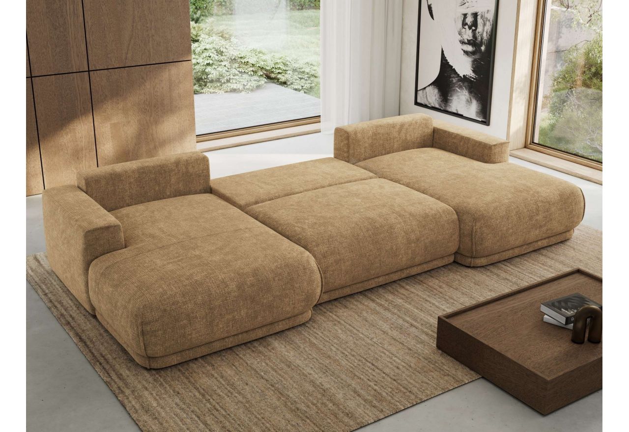 Narożnik RINA U - uniwersalny - jasnobrązowy, szenil grubo tkany