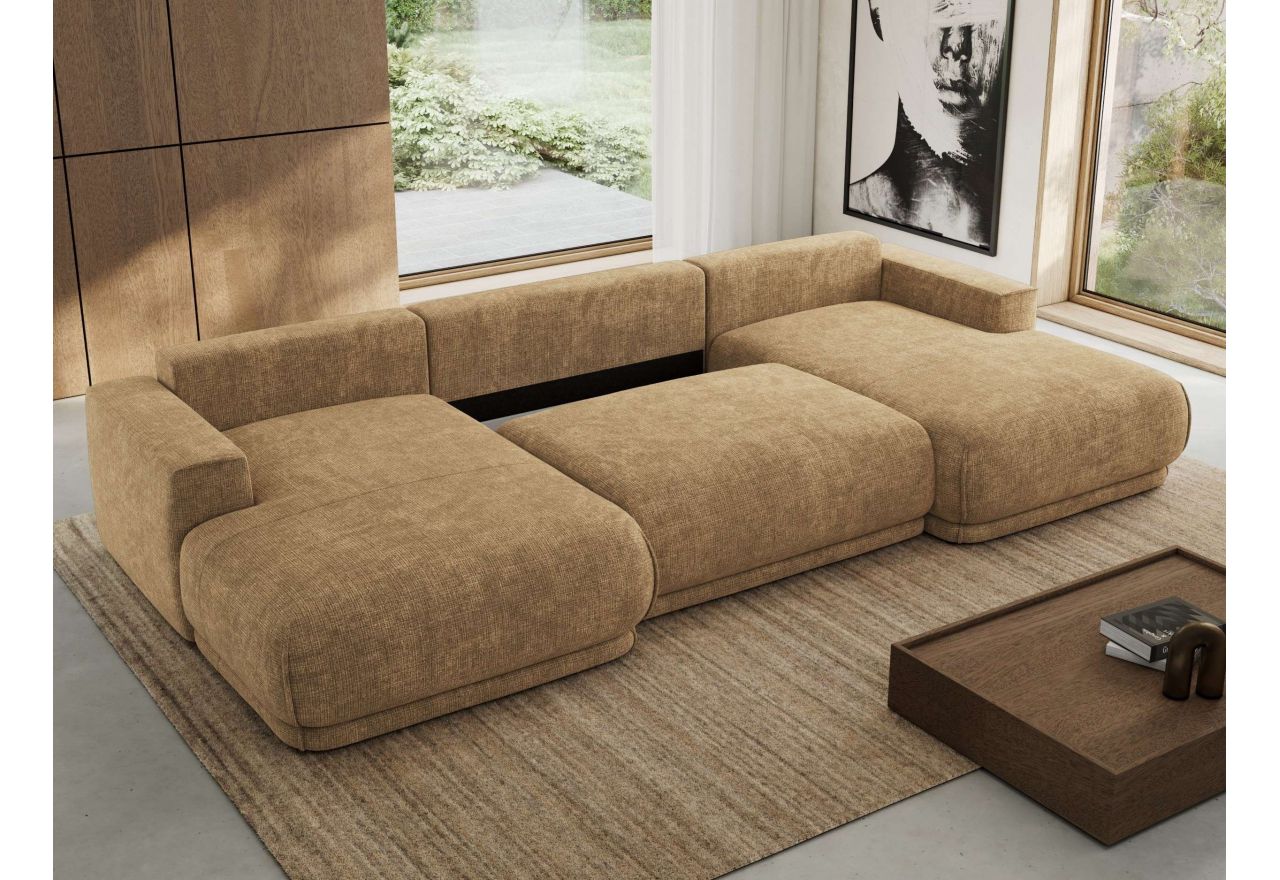 Narożnik RINA U - uniwersalny - jasnobrązowy, szenil grubo tkany