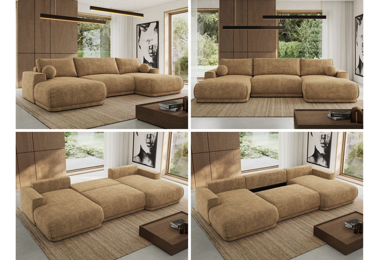 Narożnik RINA U - uniwersalny - jasnobrązowy, szenil grubo tkany