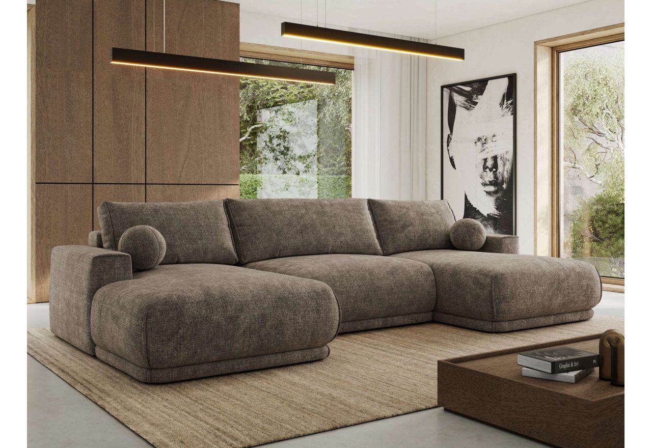 Narożnik RINA U - uniwersalny - brązowy, szenil grubo tkany