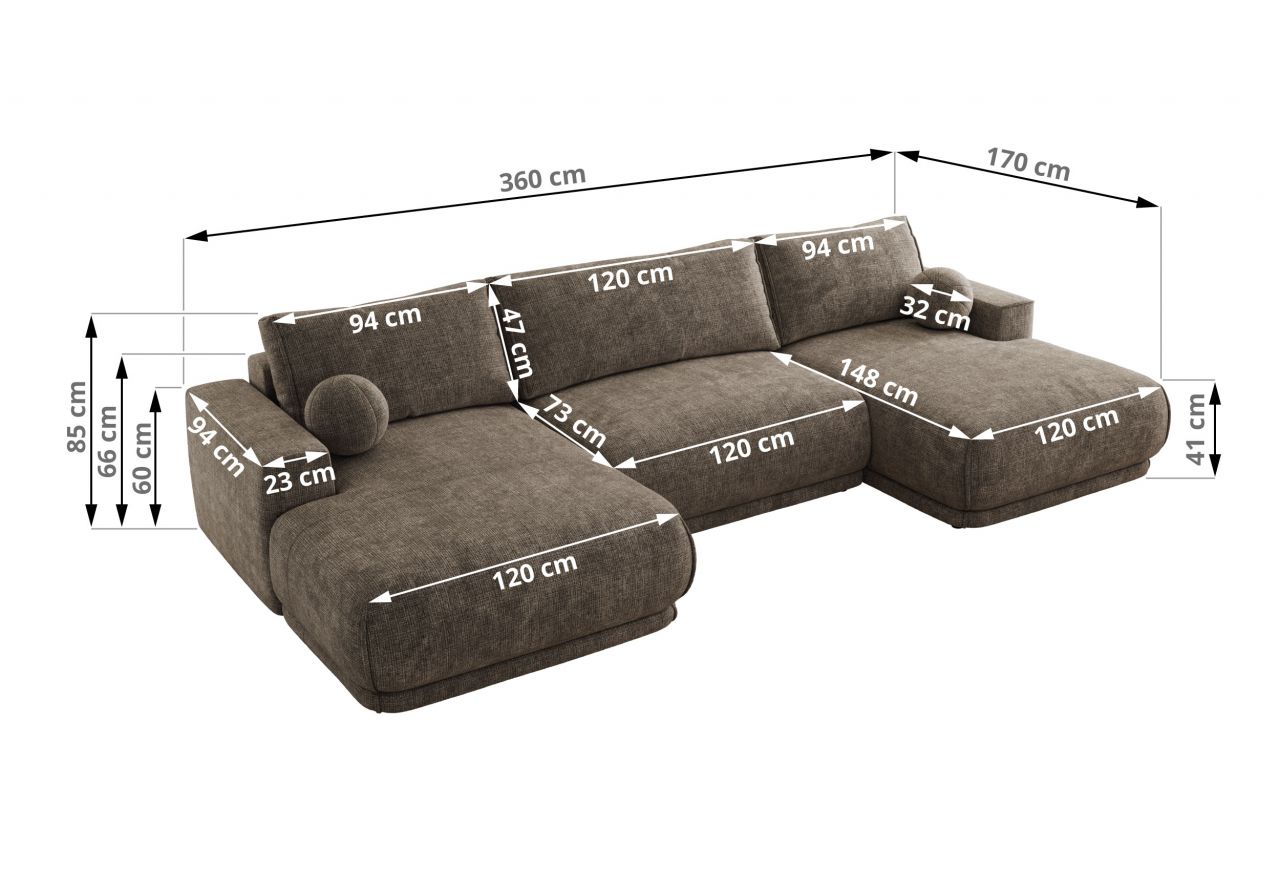 Narożnik RINA U - uniwersalny - brązowy, szenil grubo tkany