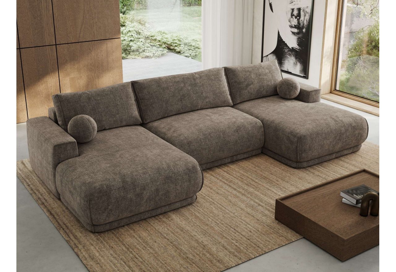 Narożnik RINA U - uniwersalny - brązowy, szenil grubo tkany